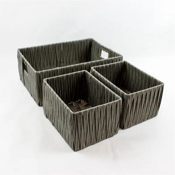 Lot Of 3 Unbranded Matching Gray Rectangular Woven Home Organizing Baskets