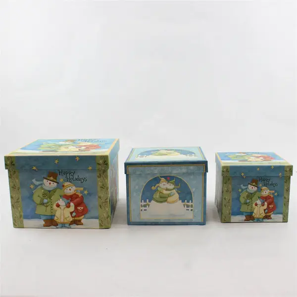 Set of 3 Lindy Bowman Company Happy Holidays Snowman Family Nesting Gift Boxes