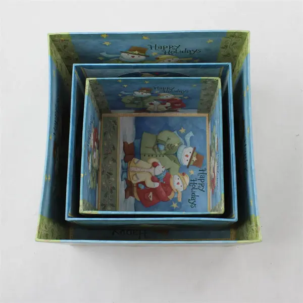 Set of 3 Lindy Bowman Company Happy Holidays Snowman Family Nesting Gift Boxes