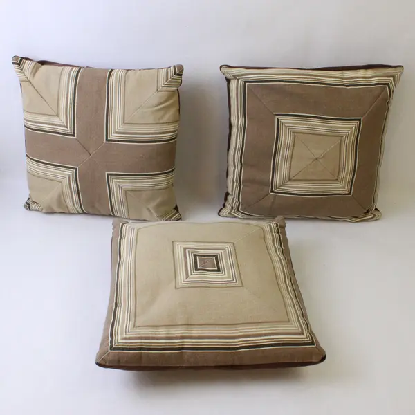 Lot Of 3 Unbranded Matching Brown/Beige Striped Small 12" Square Throw Pillows