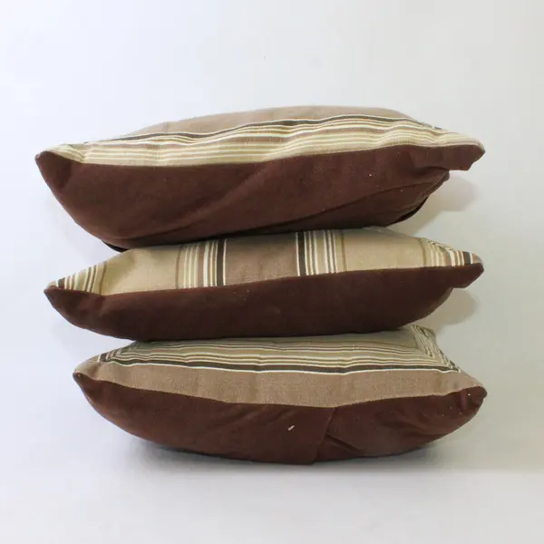 Lot Of 3 Unbranded Matching Brown/Beige Striped Small 12" Square Throw Pillows