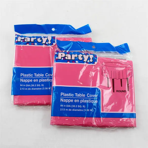 Lot Of 2 Party! Matching Solid Hot Pink Color Plastic Table Covers 84" Diameter