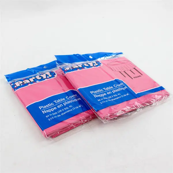 Lot Of 2 Party! Matching Solid Hot Pink Color Plastic Table Covers 84" Diameter