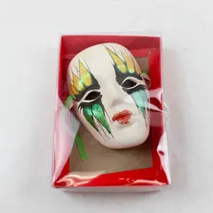 Vintage Art Deco Ceramic Wall Mask Green & Yellow Glitter Wall Decor