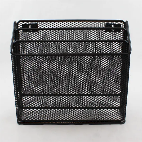 Wall Mounted 3-Tiered Black Metal Mesh File Organizer