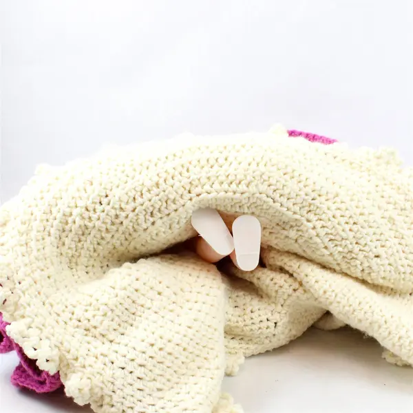 Vintage Handmade Knitted Bed Doll Pink & White Ruffled Dress 17.5"