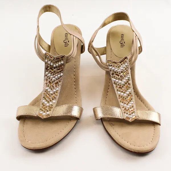 East 5th Bobster Rhinestone Embellished Gold Wedge Sandals Women's US Size 12M