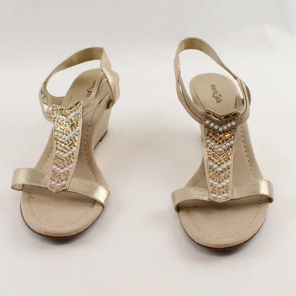 East 5th Bobster Rhinestone Embellished Gold Wedge Sandals Women's US Size 12M