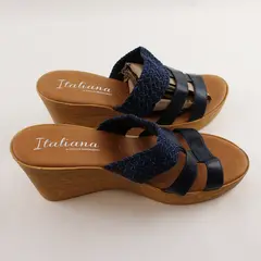 Italiana by Italian Shoemakers Blue Strap Wedge Sandals Women's US Size 11M