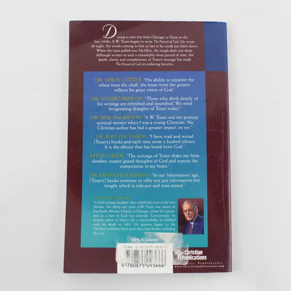 Vintage Pursuit of God by A W Tozer 1993 Paperback Christian Publications