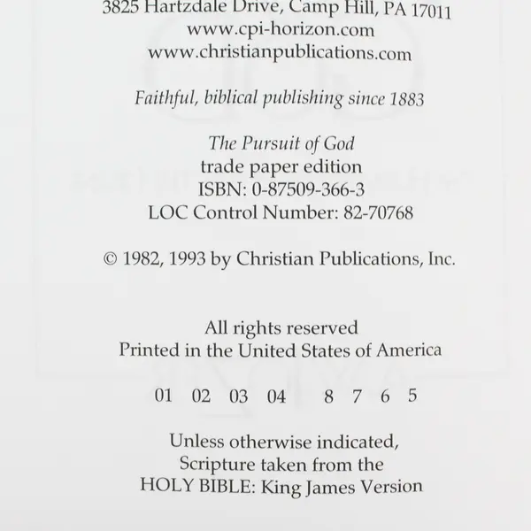 Vintage Pursuit of God by A W Tozer 1993 Paperback Christian Publications