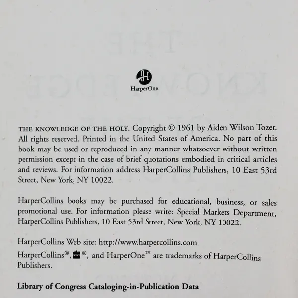 Knowledge of the Holy A W Tozer Paperback HarperOne