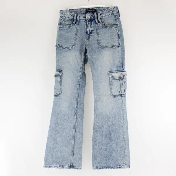 Aeropostale Women's 2R Light Wash Mid-Rise Flare Utility Denim Cargo Style Jeans