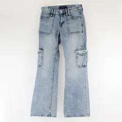 Aeropostale Women's 2R Light Wash Mid-Rise Flare Utility Denim Cargo Style Jeans