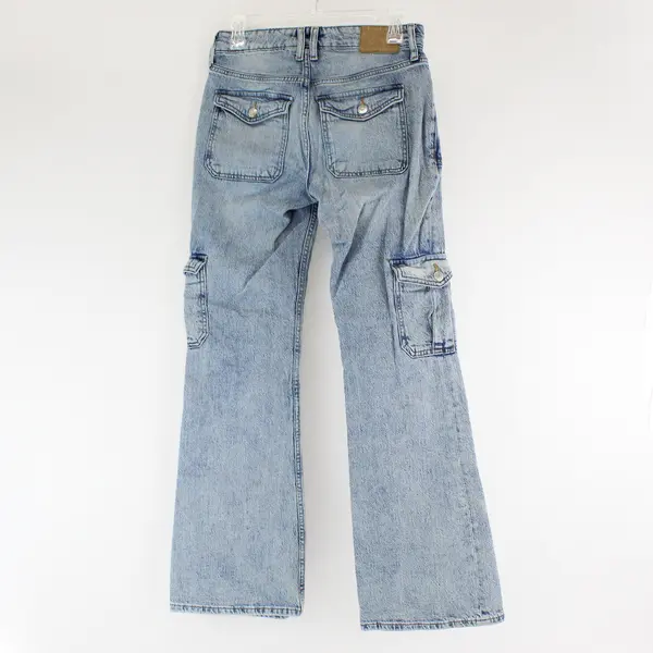 Aeropostale Women's 2R Light Wash Mid-Rise Flare Utility Denim Cargo Style Jeans