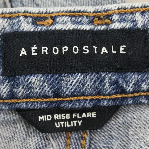 Aeropostale Women's 2R Light Wash Mid-Rise Flare Utility Denim Cargo Style Jeans