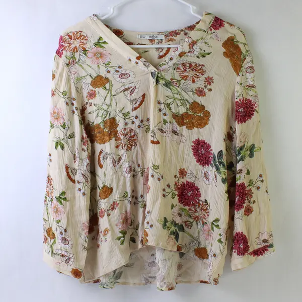 Grifflin Floral Pattern Butter Yellow V-Neck Blouse Women's Large