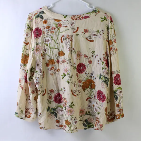 Grifflin Floral Pattern Butter Yellow V-Neck Blouse Women's Large