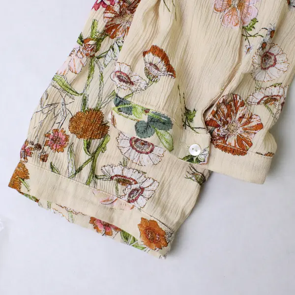 Grifflin Floral Pattern Butter Yellow V-Neck Blouse Women's Large