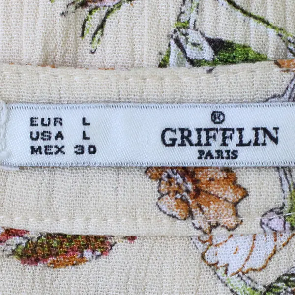 Grifflin Floral Pattern Butter Yellow V-Neck Blouse Women's Large