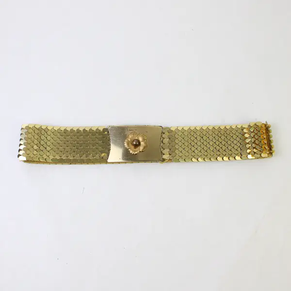 Vintage Women's Stretch Gold-Tone Metal Scale Belt Floral Buckle 24" FLAWED