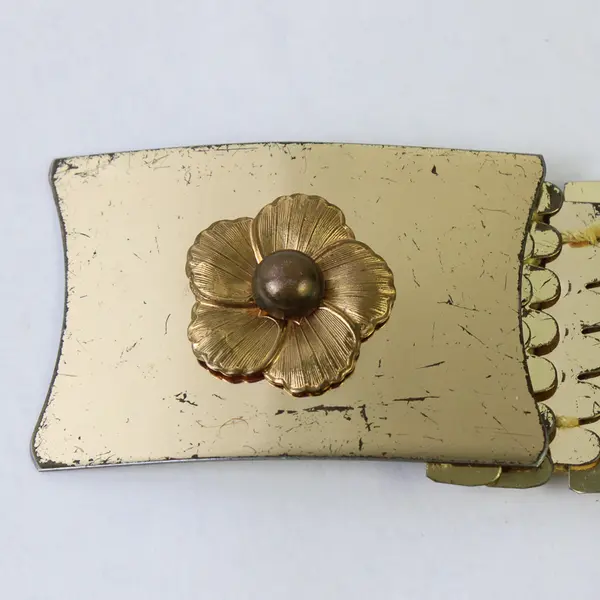 Vintage Women's Stretch Gold-Tone Metal Scale Belt Floral Buckle 24" FLAWED