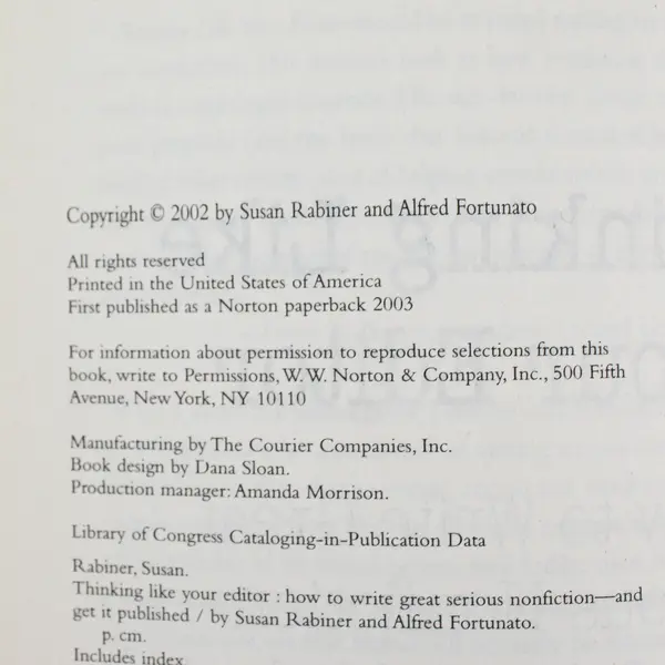 Thinking Like Your Editor How to Write Nonfiction Rabiner Fortunato 2003 PB