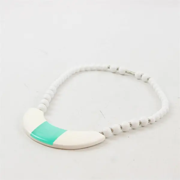 Retro White and Aqua Beaded Costume Jewelry Statement Necklace 17"