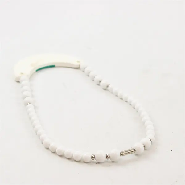 Retro White and Aqua Beaded Costume Jewelry Statement Necklace 17"