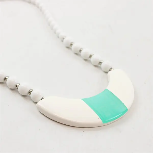 Retro White and Aqua Beaded Costume Jewelry Statement Necklace 17"