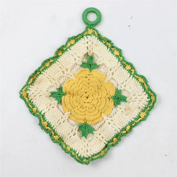 Vintage Handmade Crocheted Hot Pad Potholder 5in Stained Flawed