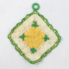 Vintage Handmade Crocheted Hot Pad Potholder 5in Stained Flawed