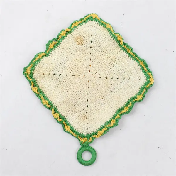 Vintage Handmade Crocheted Hot Pad Potholder 5in Stained Flawed