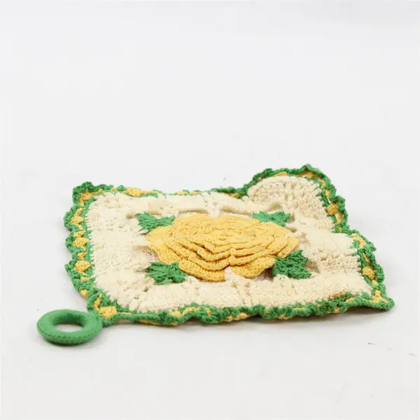 Vintage Handmade Crocheted Hot Pad Potholder 5in Stained Flawed