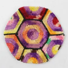 Vintage Handmade Crocheted Multicolor Hexagonal Hot Pad 6"