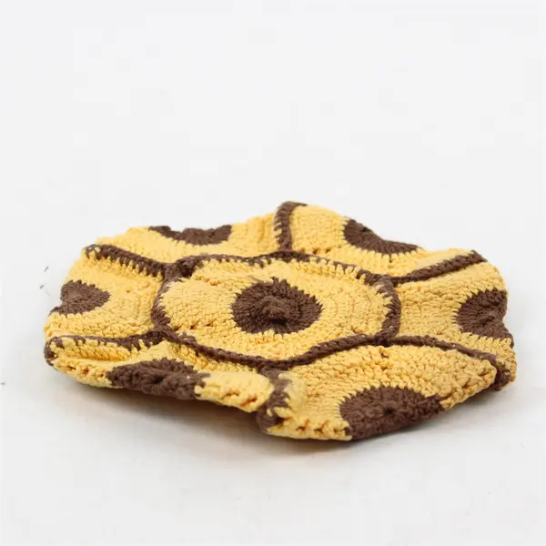 Vintage Handmade Crocheted Yellow and Brown Hexagonal Hot Pad 6"