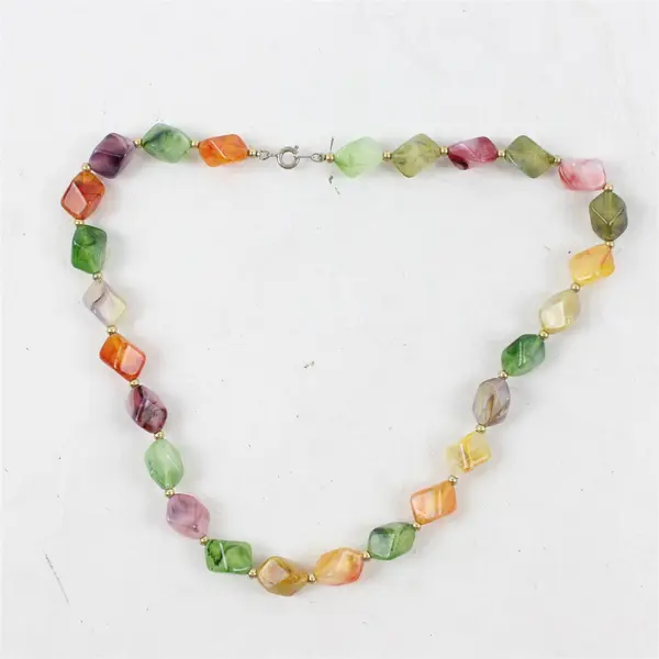 Faux Multicolor Stones Beaded Necklace 18"