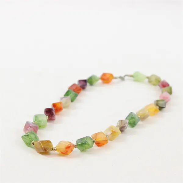 Faux Multicolor Stones Beaded Necklace 18"