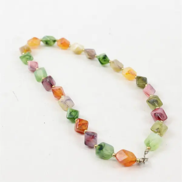 Faux Multicolor Stones Beaded Necklace 18"