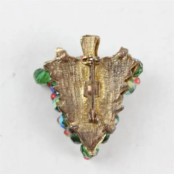 Vintage Faceted Glass Bead Christmas Tree Brooch 1.5"