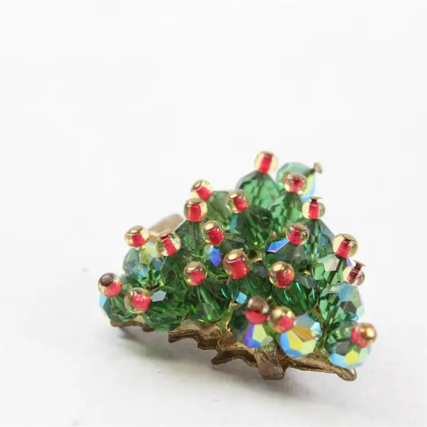 Vintage Faceted Glass Bead Christmas Tree Brooch 1.5"