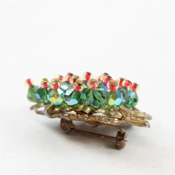 Vintage Faceted Glass Bead Christmas Tree Brooch 1.5"