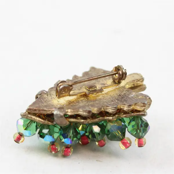 Vintage Faceted Glass Bead Christmas Tree Brooch 1.5"