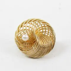 Vintage Gold-Tone Metal Faux Pearl Detail Scarf Clip 1.5"