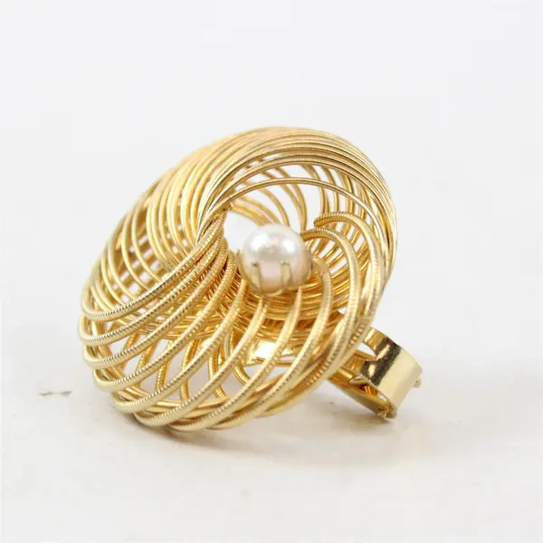 Vintage Gold-Tone Metal Faux Pearl Detail Scarf Clip 1.5"