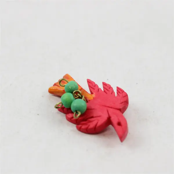 Vintage Carved Wood Bird Brooch Pin Red Orange Tropical