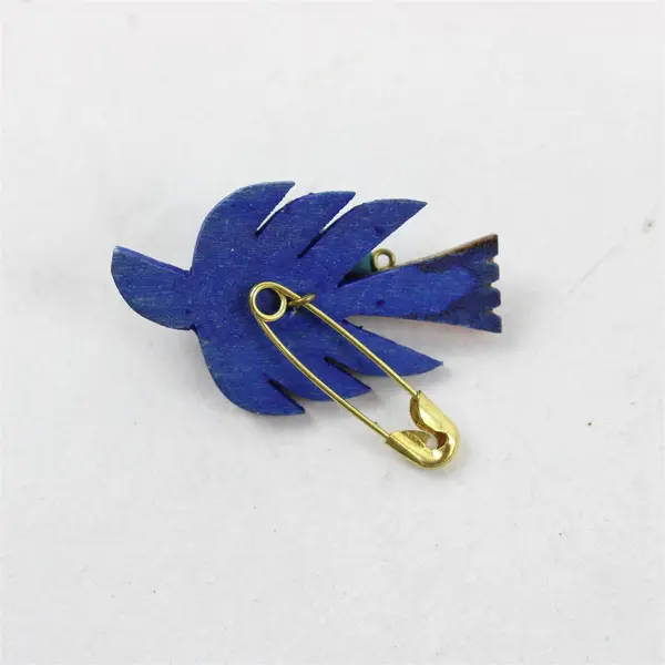 Vintage Carved Wood Blue Bird Brooch