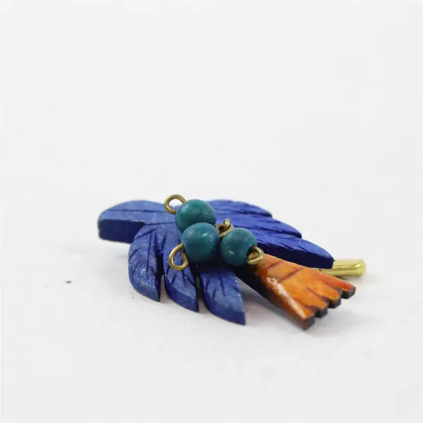 Vintage Carved Wood Blue Bird Brooch