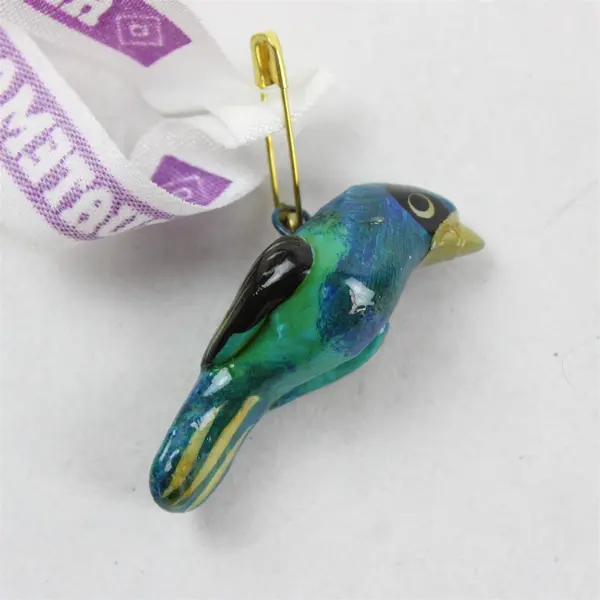 Hand-Painted Guatemalan Bird Souvenir Brooch 1.5"