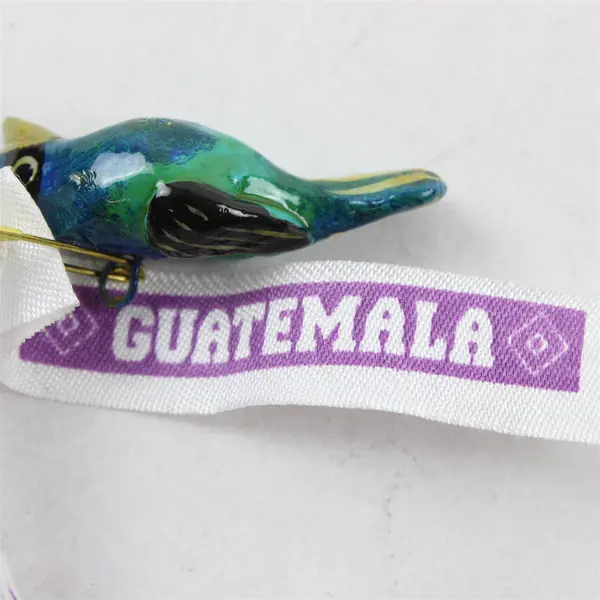Hand-Painted Guatemalan Bird Souvenir Brooch 1.5"